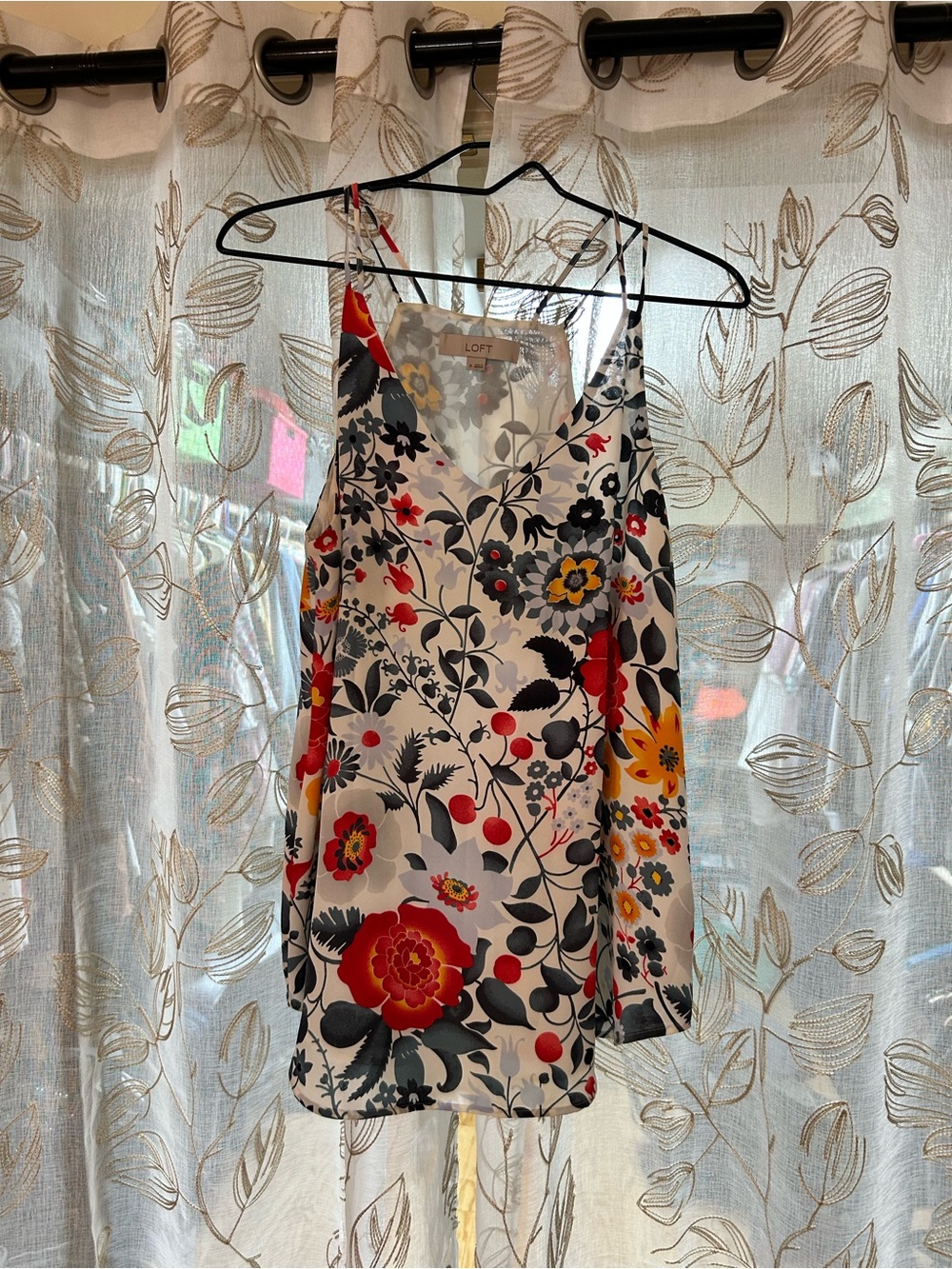 LOFT White Floral Cami with Yellow & Red Accents